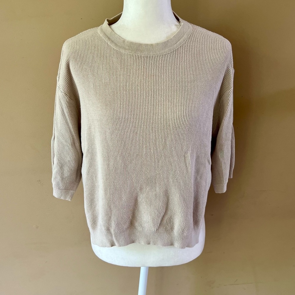 Knit Mix Large Tan Beige Sweater Shirt Top